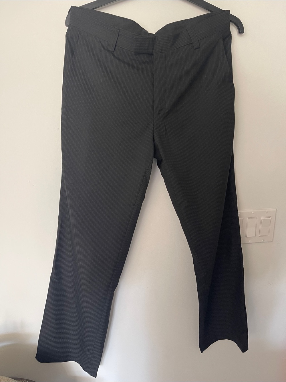 Two 2 Pairs Men’s Regular Fit Dress Pants Black and Grey Pinstripe Size 32 x 30